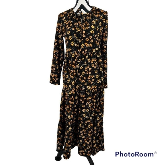 Free People Tiers Of Joy Floral Black and Yellow Dress Size L - Picture 2 of 9